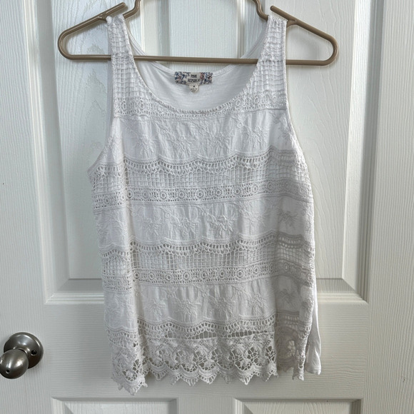 pink republic women’s ivory crochet lace tank top size m boho summer casual - Picture 1 of 9